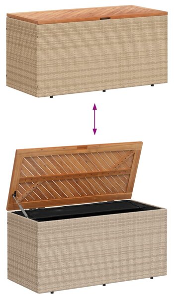 Bézs polyrattan és akácfa kerti tárolóláda 110 x 50 x 54 cm