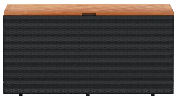 Fekete polyrattan és akácfa kerti tárolóláda 110 x 50 x 54 cm