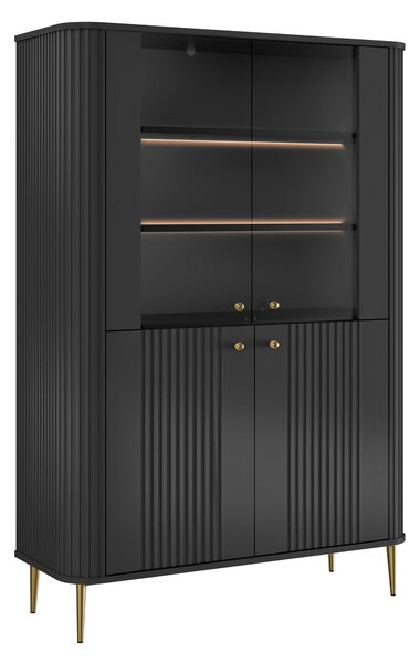 Vesper négyajtós vitrin 103 cm - fekete / arany lábak