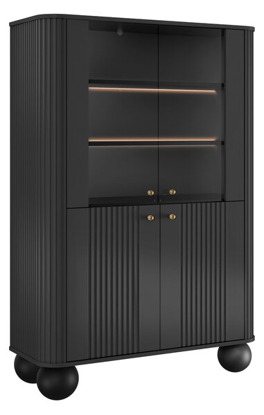 Vesper négyajtós vitrin 103 cm - fekete / arany fogantyúk / gömb lábak