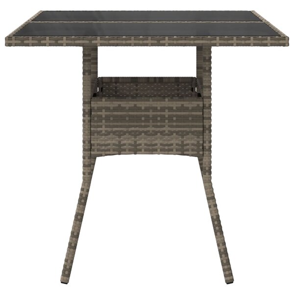 Szürke polyrattan üveglapos kerti asztal 80 x 80 x 75 cm