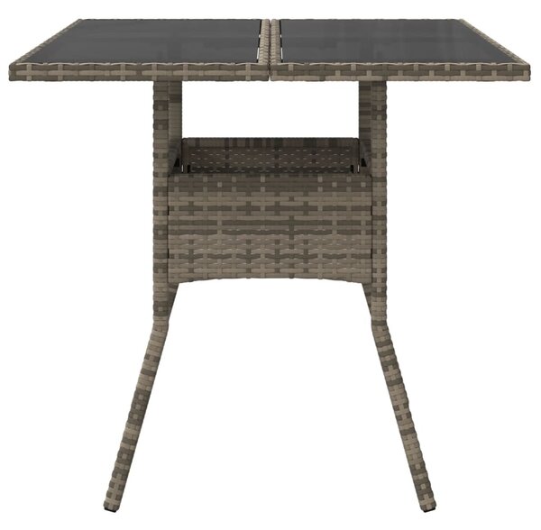 Szürke polyrattan üveglapos kerti asztal 80 x 80 x 75 cm