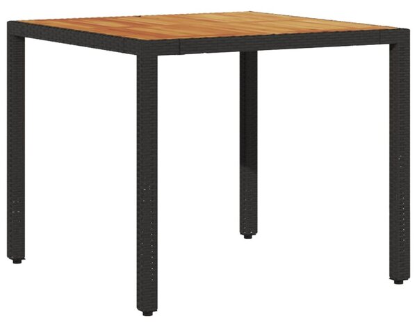 Fekete polyrattan kerti asztal akácfa lappal 90 x 90 x 75 cm