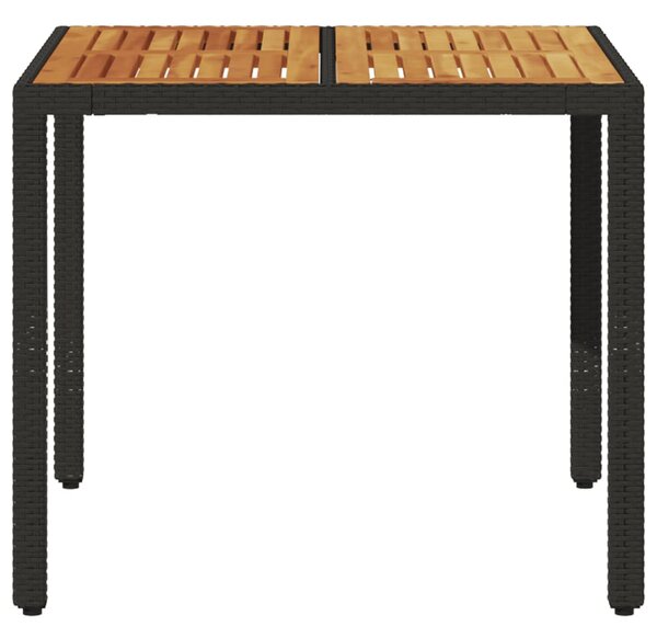 Fekete polyrattan kerti asztal akácfa lappal 90 x 90 x 75 cm