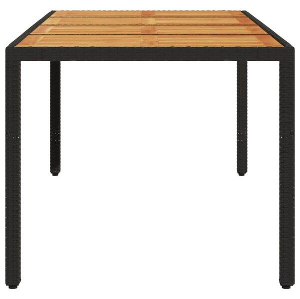 Fekete polyrattan kerti asztal akácfa lappal 190 x 90 x 75 cm