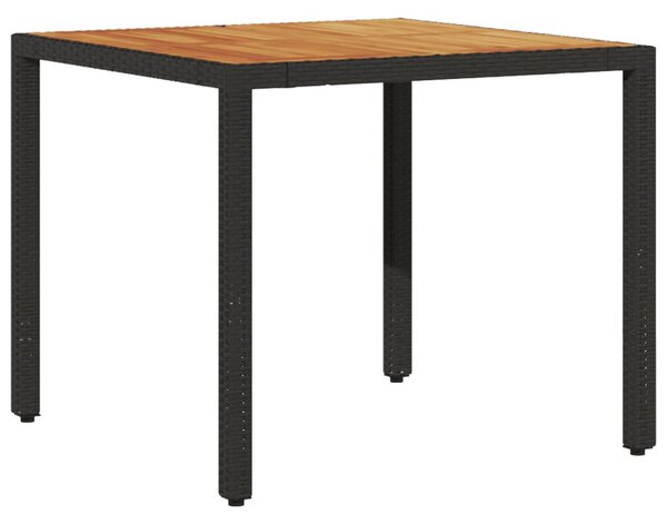 Fekete polyrattan kerti asztal akácfa lappal 90 x 90 x 75 cm