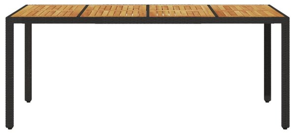 Fekete polyrattan kerti asztal akácfa lappal 190 x 90 x 75 cm