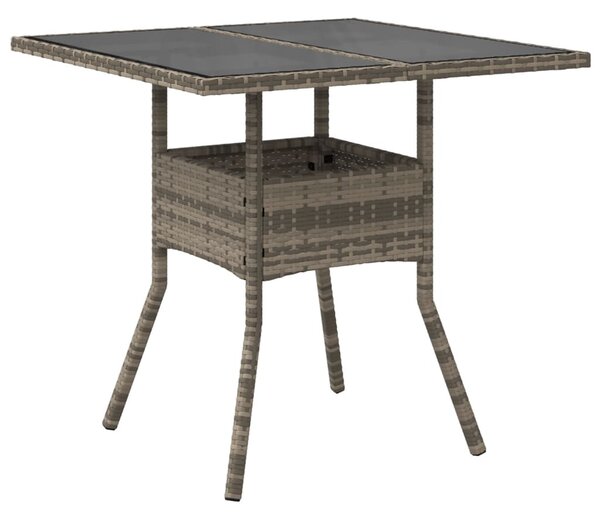 Szürke polyrattan üveglapos kerti asztal 80 x 80 x 75 cm