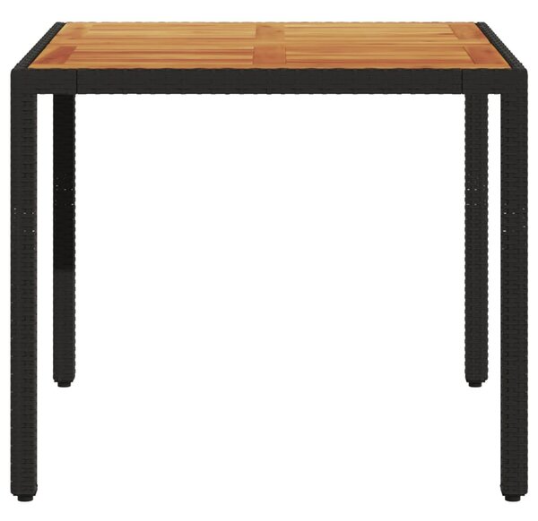 Fekete polyrattan kerti asztal akácfa lappal 90 x 90 x 75 cm
