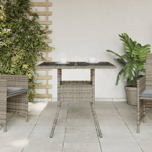 Szürke polyrattan üveglapos kerti asztal 80 x 80 x 75 cm