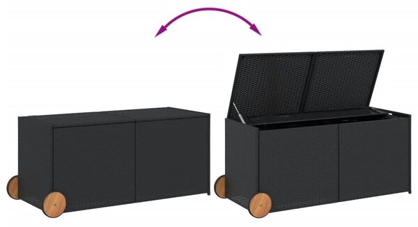 Fekete polyrattan kerti tárolóláda kerekekkel 283 L