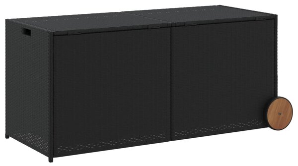 Fekete polyrattan kerti tárolóláda kerekekkel 283 L