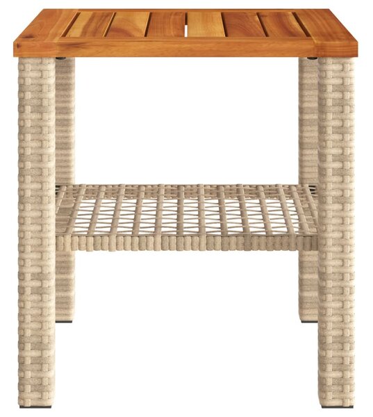 Bézs polyrattan és akácfa kerti asztal 40 x 40 x 42 cm