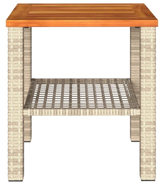Bézs polyrattan és akácfa kerti asztal 40 x 40 x 42 cm