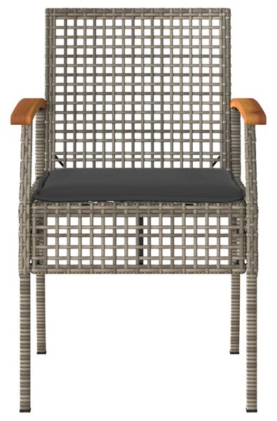 4 db szürke polyrattan és akácfa kerti szék párnákkal