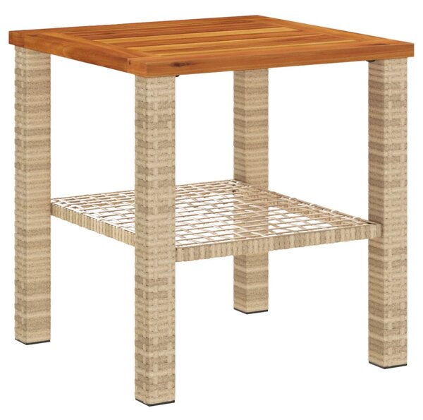 Bézs polyrattan és akácfa kerti asztal 40 x 40 x 42 cm