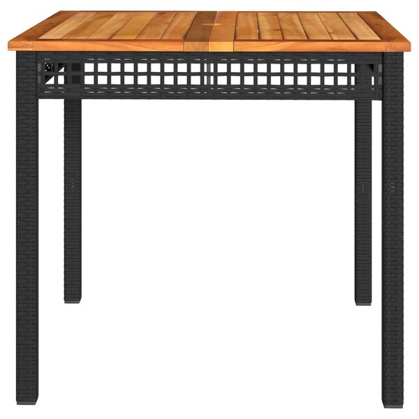 Fekete polyrattan és akácfa kerti asztal 80 x 80 x 75 cm