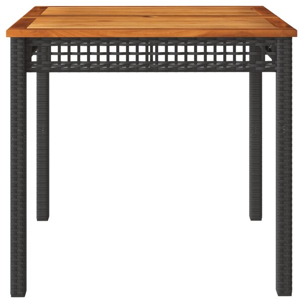 Fekete polyrattan és akácfa kerti asztal 80 x 80 x 75 cm