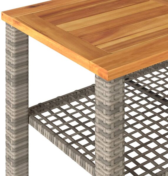 Szürke polyrattan és akácfa kerti asztal 70 x 38 x 42 cm