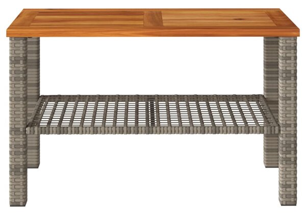 Szürke polyrattan és akácfa kerti asztal 70 x 38 x 42 cm