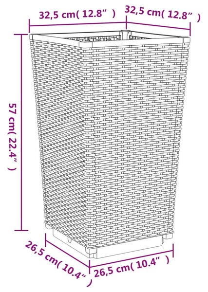 2 db fekete polipropilén kerti ültetőláda 32,5 x 32,5 x 57 cm