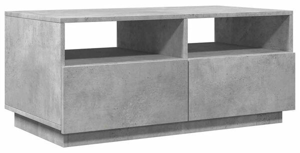 Betonszürke dohányzóasztal LED-lámpákkal 90x49x40 cm