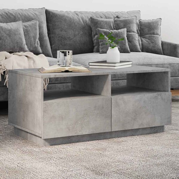 Betonszürke dohányzóasztal LED-lámpákkal 90x49x40 cm