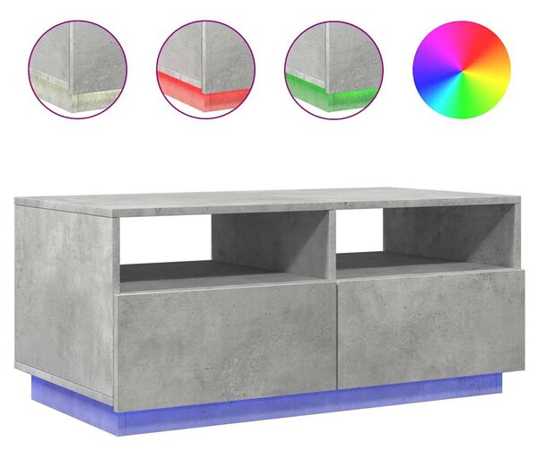 Betonszürke dohányzóasztal LED-lámpákkal 90x49x40 cm