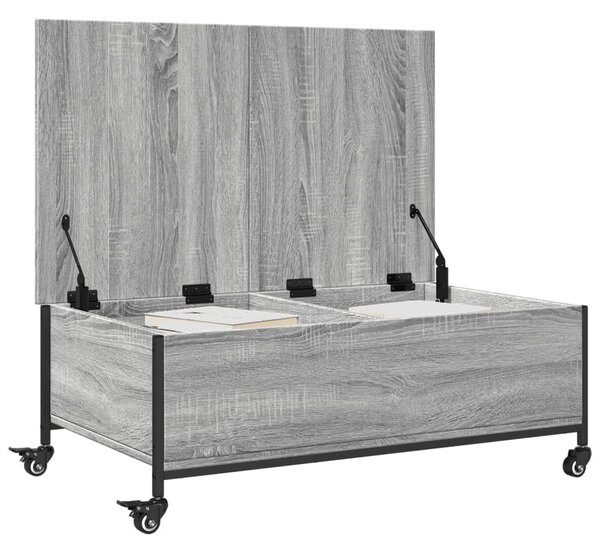 Szürke sonoma szerelt fa dohányzóasztal kerekekkel 91x55x34 cm