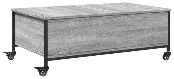 Szürke sonoma szerelt fa dohányzóasztal kerekekkel 91x55x34 cm