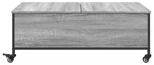 Szürke sonoma szerelt fa dohányzóasztal kerekekkel 91x55x34 cm