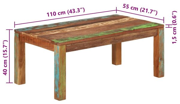 Dohányzóasztal 110x55x40 cm Tömör, újrahasznosított fa