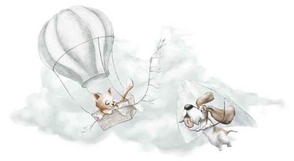 Gario Falmatrica gyerekeknek Adventure in the sky - macska holégballonban és kutya sárkányrepülon Méret: 100 x 55 cm