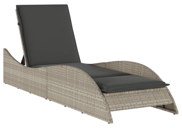 Világosszürke polyrattan napozóágy párnával 60x205x73 cm
