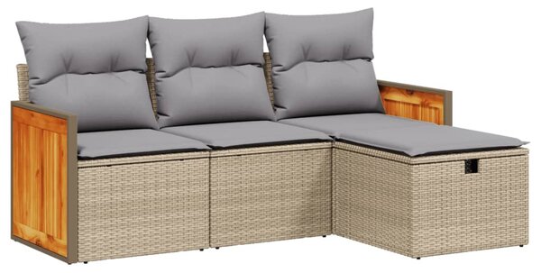 4 részes vegyes bézs polyrattan kerti ülőgarnitúra párnákkal