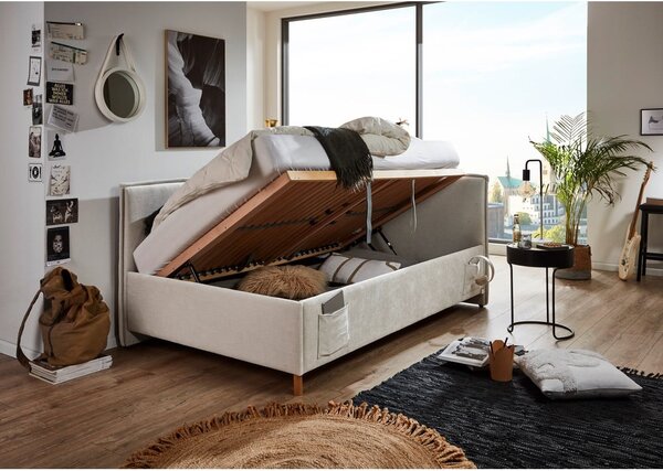 Bézs kárpitozott ágyneműtartós sarok gyerekágy ágyráccsal 120x200 cm Fun – Meise Möbel