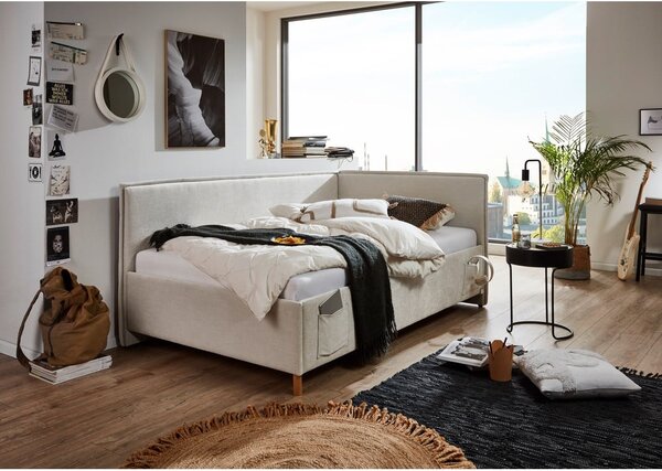 Bézs kárpitozott ágyneműtartós sarok gyerekágy ágyráccsal 120x200 cm Fun – Meise Möbel