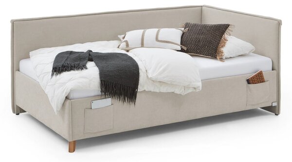 Bézs kárpitozott ágyneműtartós sarok gyerekágy ágyráccsal 120x200 cm Fun – Meise Möbel