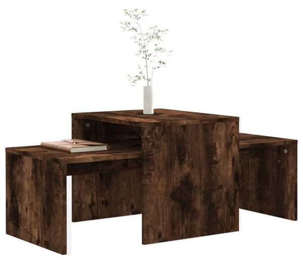 Füstös tölgy színű szerelt fa dohányzóasztalszett 100x48x40 cm
