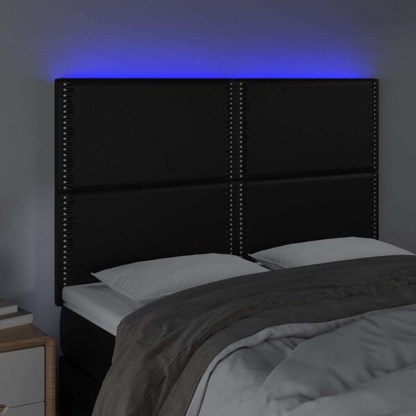 Fekete műbőr led-es fejtámla 144x5x118/128 cm