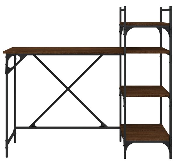 Barna tölgyszínű számítógépasztal polcokkal 120x47x109 cm