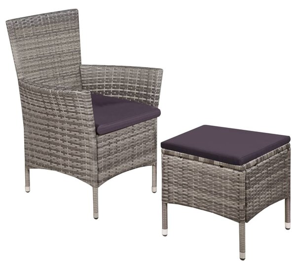 VidaXL szürke polyrattan kültéri szék zsámollyal és párnákkal
