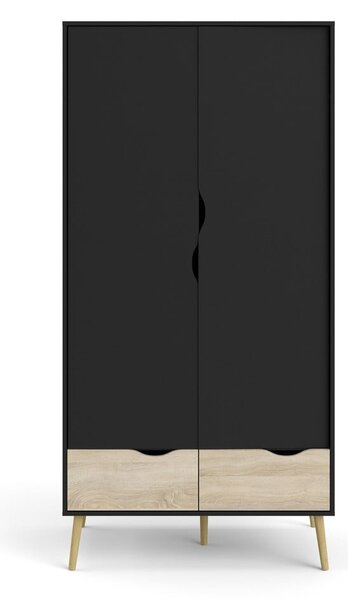 Oslo fekete ruhásszekrény, 99 x 200 cm - Tvilum
