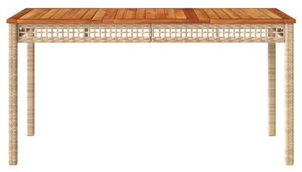 Bézs polyrattan és akácfa kerti asztal 140 x 80 x 75 cm