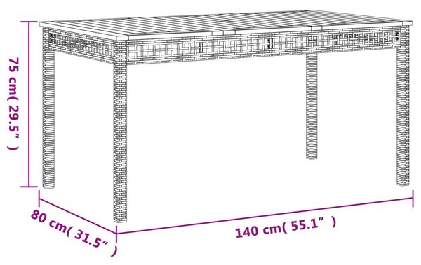 Bézs polyrattan és akácfa kerti asztal 140 x 80 x 75 cm