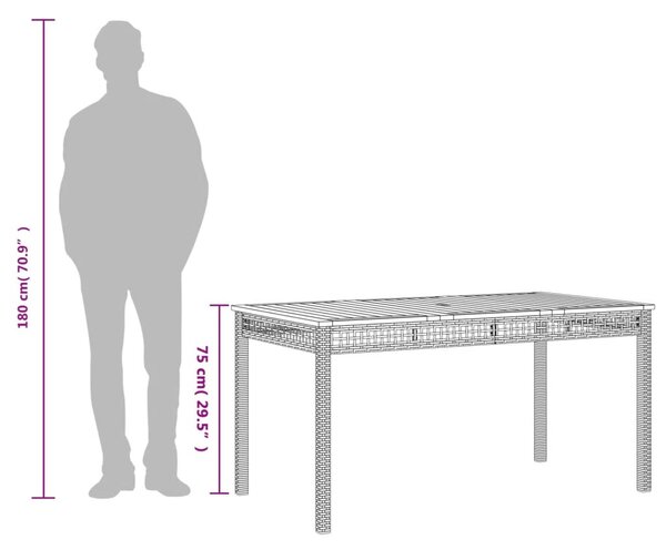 Bézs polyrattan és akácfa kerti asztal 140 x 80 x 75 cm