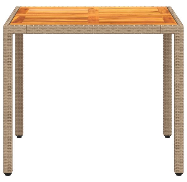 Bézs polyrattan és akácfa kerti asztal 90 x 90 x 75 cm