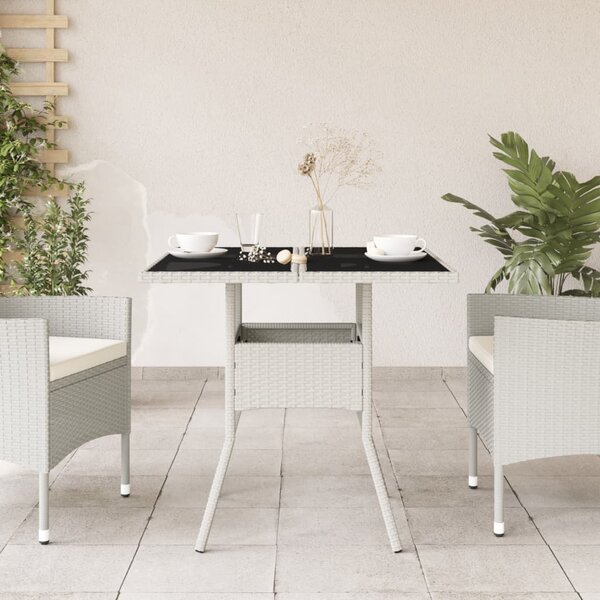 Fehér polyrattan üveglapos kerti asztal 80 x 80 x 75 cm