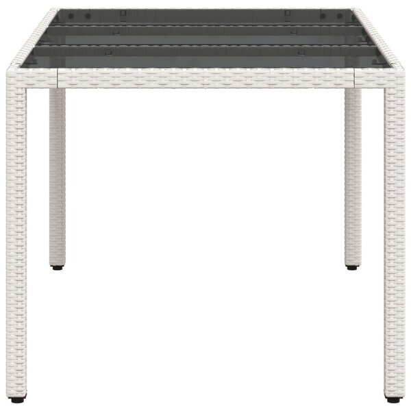 Fehér polyrattan üveglapos kerti asztal 150 x 90 x 75 cm
