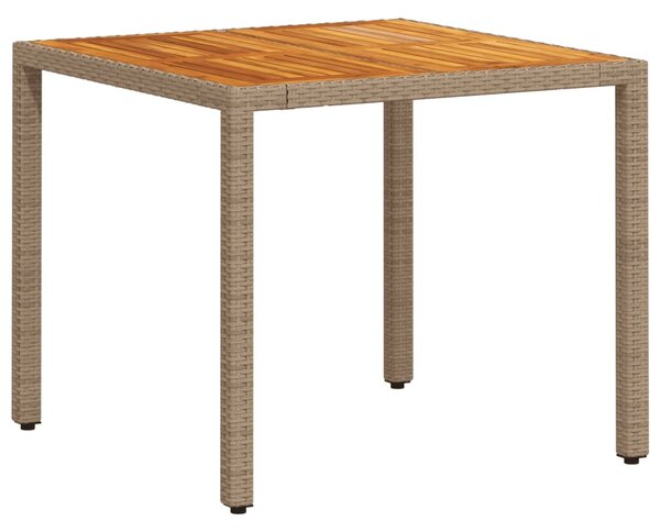 Bézs polyrattan és akácfa kerti asztal 90 x 90 x 75 cm